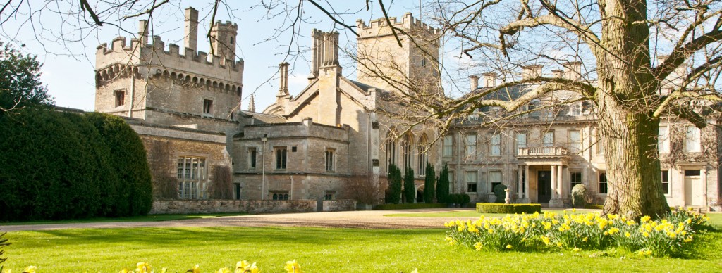 Elton Hall in spring with daffodils